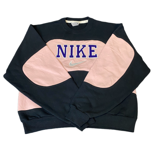Nike Reworked Sweatshirt Mens S Black Pink Embroidered Spellout Logo Vintage Y2K
