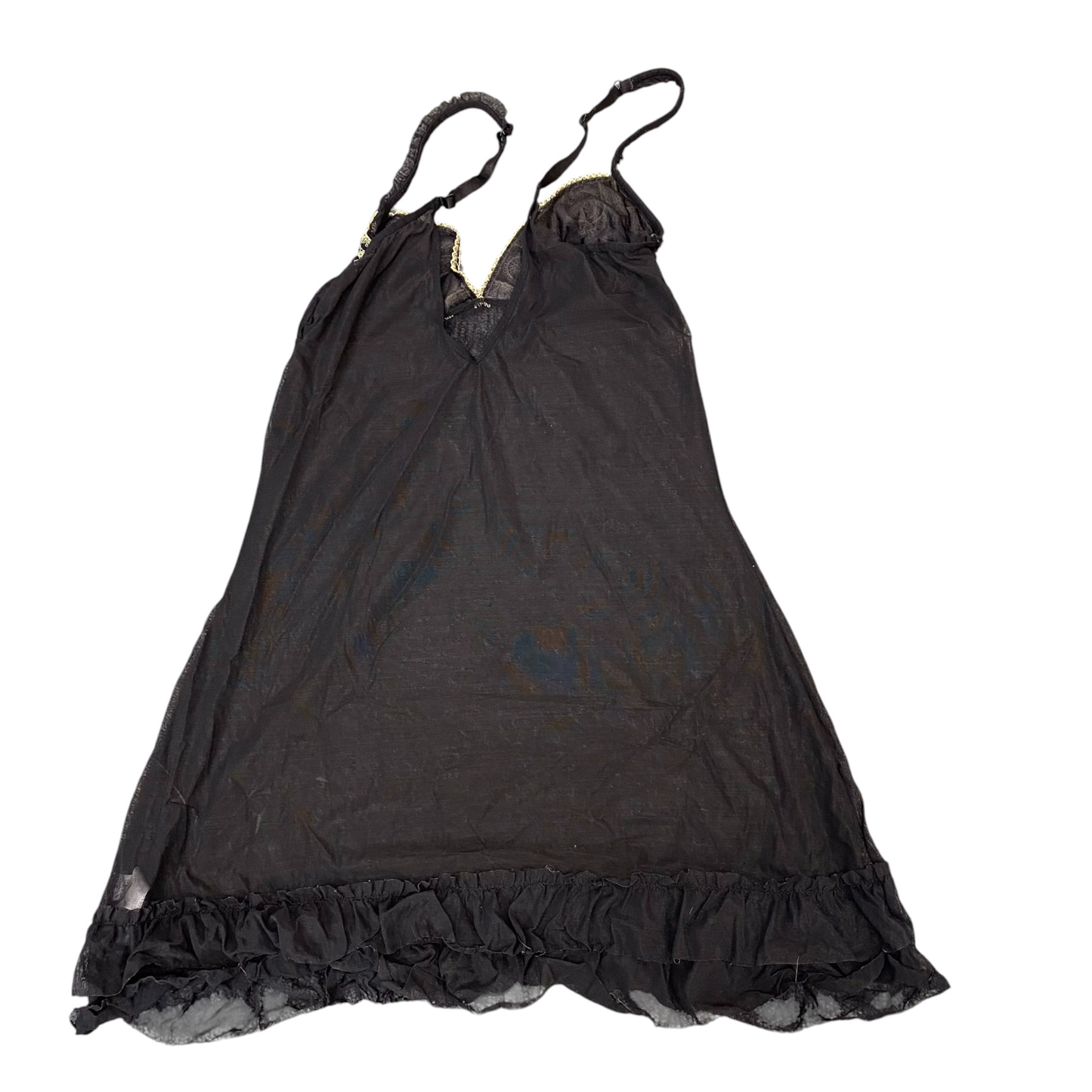 Like All Women Lingerie Womens S Black Mesh V-Neck Ruffle Hem Adjustable Straps