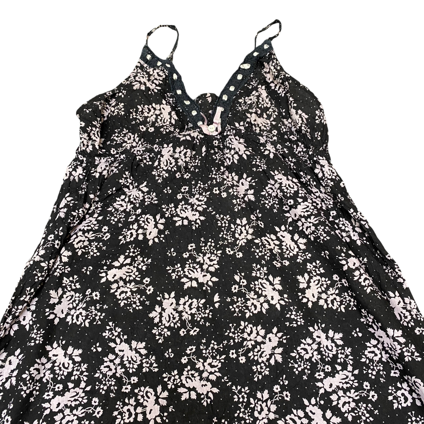 Lingerie Dress Womens S Black Floral Sleeveless V-Neck Lace Trim Casual Pullover