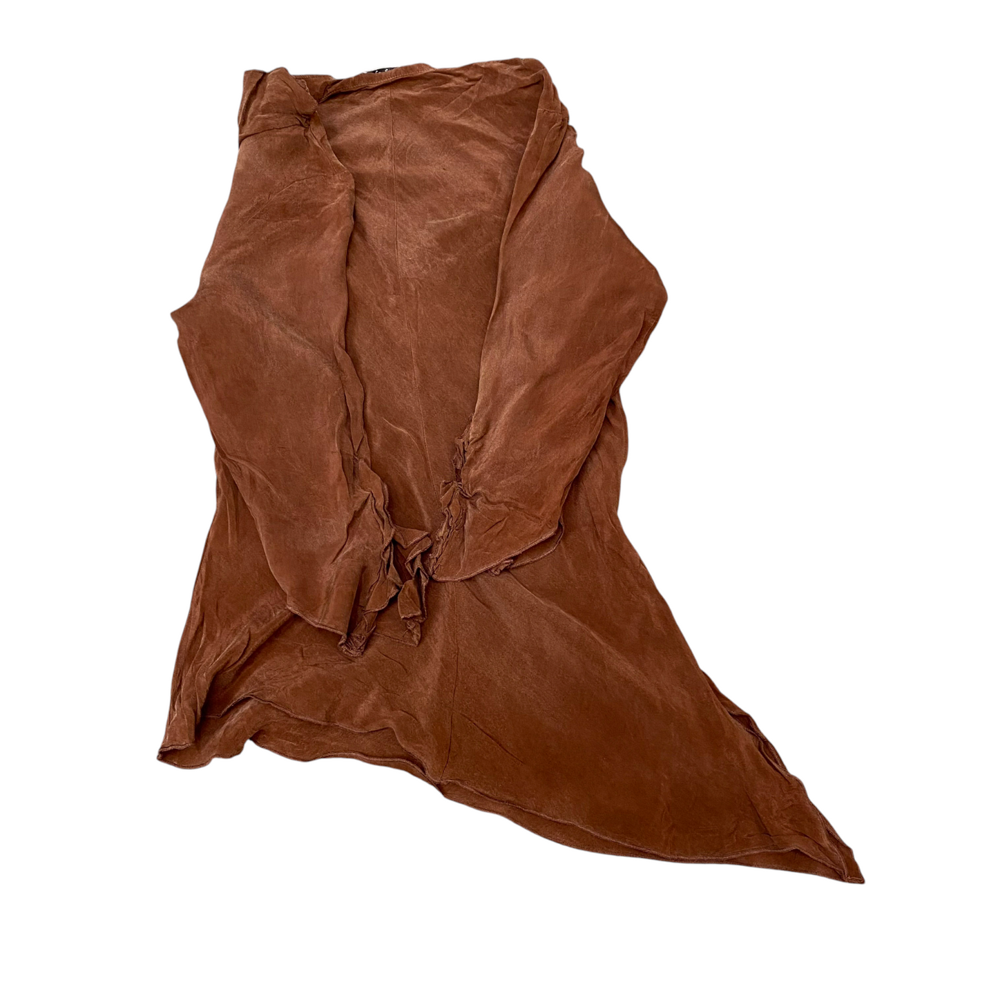 un deux trois Top Womens S Brown Solid Ruffle Detail Long Sleeve V Neck Pullover