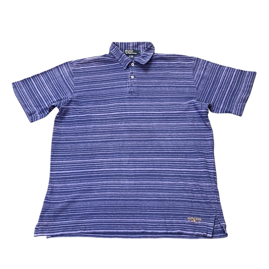 Ralph Lauren Polo Shirt Mens Large Blue Striped Short Sleeve Golf Performance