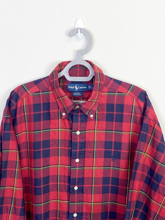 Ralph Lauren Shirt Mens Large Red Blake Cotton Plaid Blue Small Polo Pony Logo