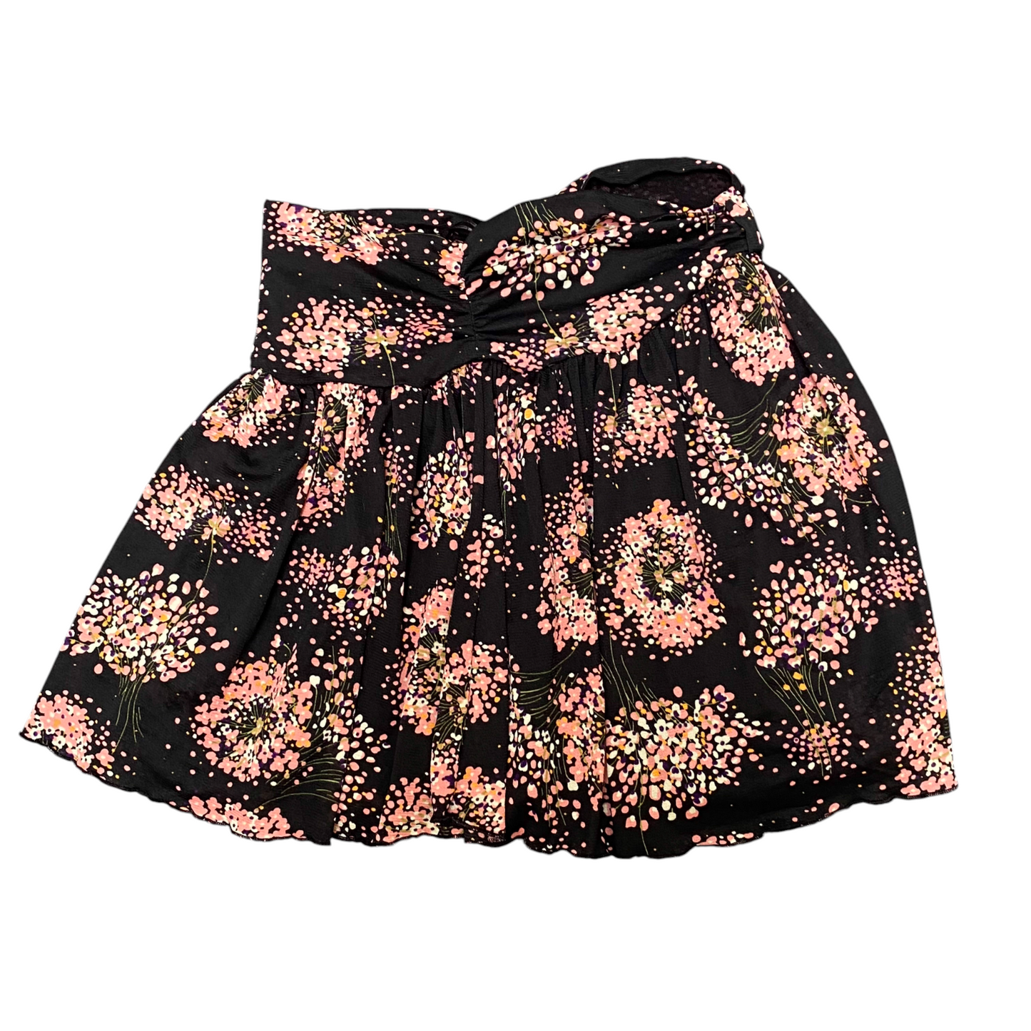 Mango Mini Skirt Womens M Black Pink Floral Print Mesh Lined Pleated High Waist