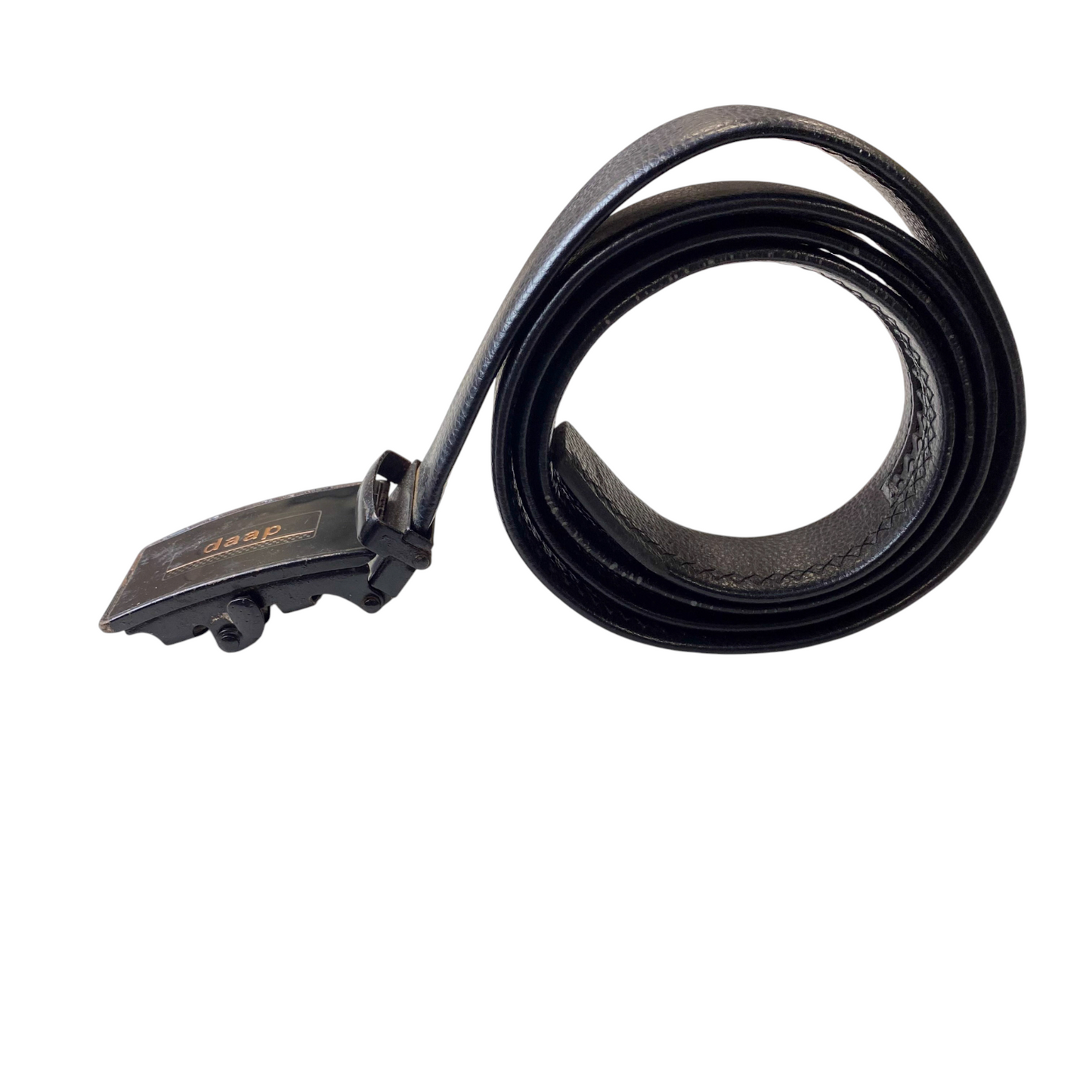 Daap Mens Waist Belt Black Leather Adjustable Automatic Buckle Size 52 in