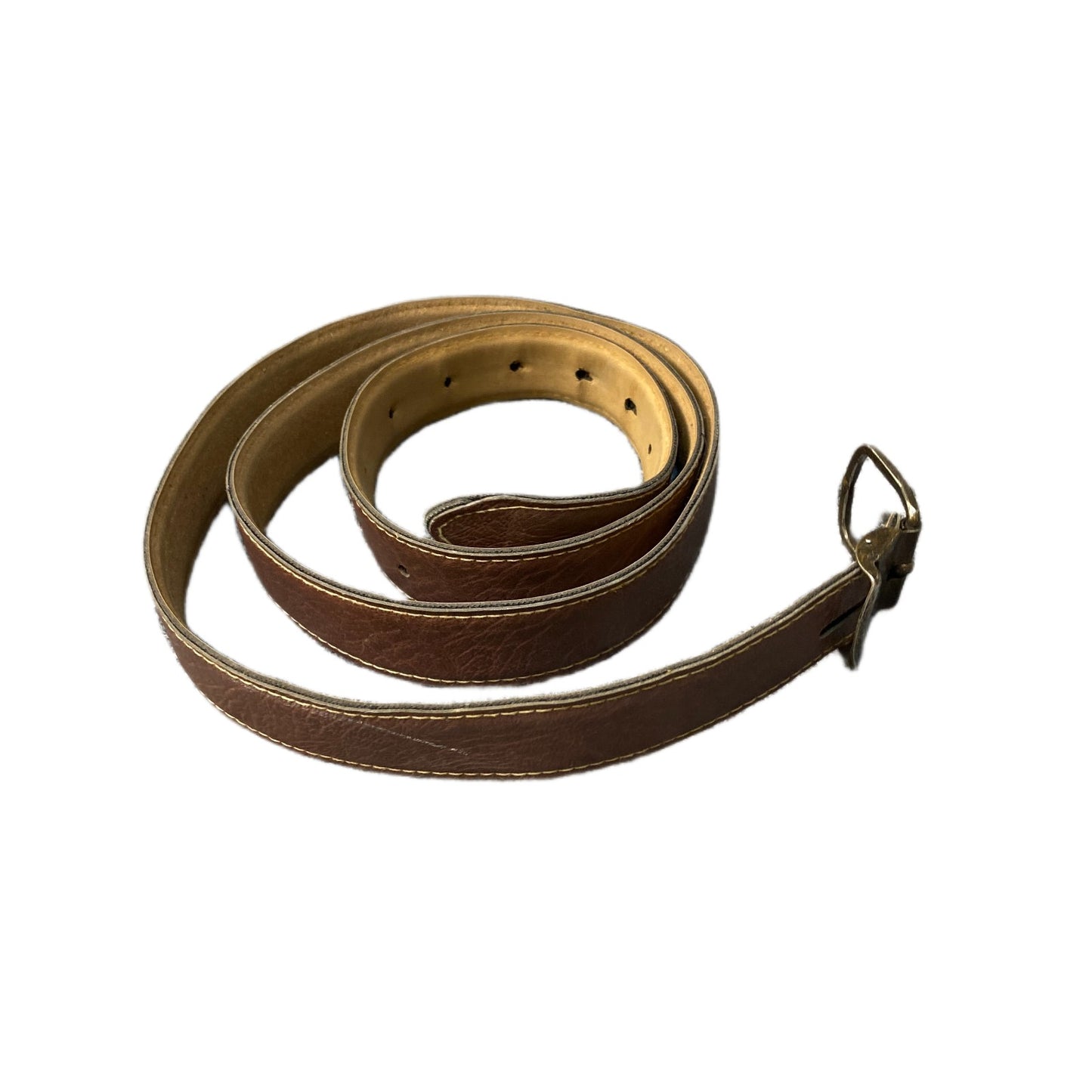 Waist Belt Mens Brown Leather Contrasting Yellow Stitching Buckle 50.5 Inches