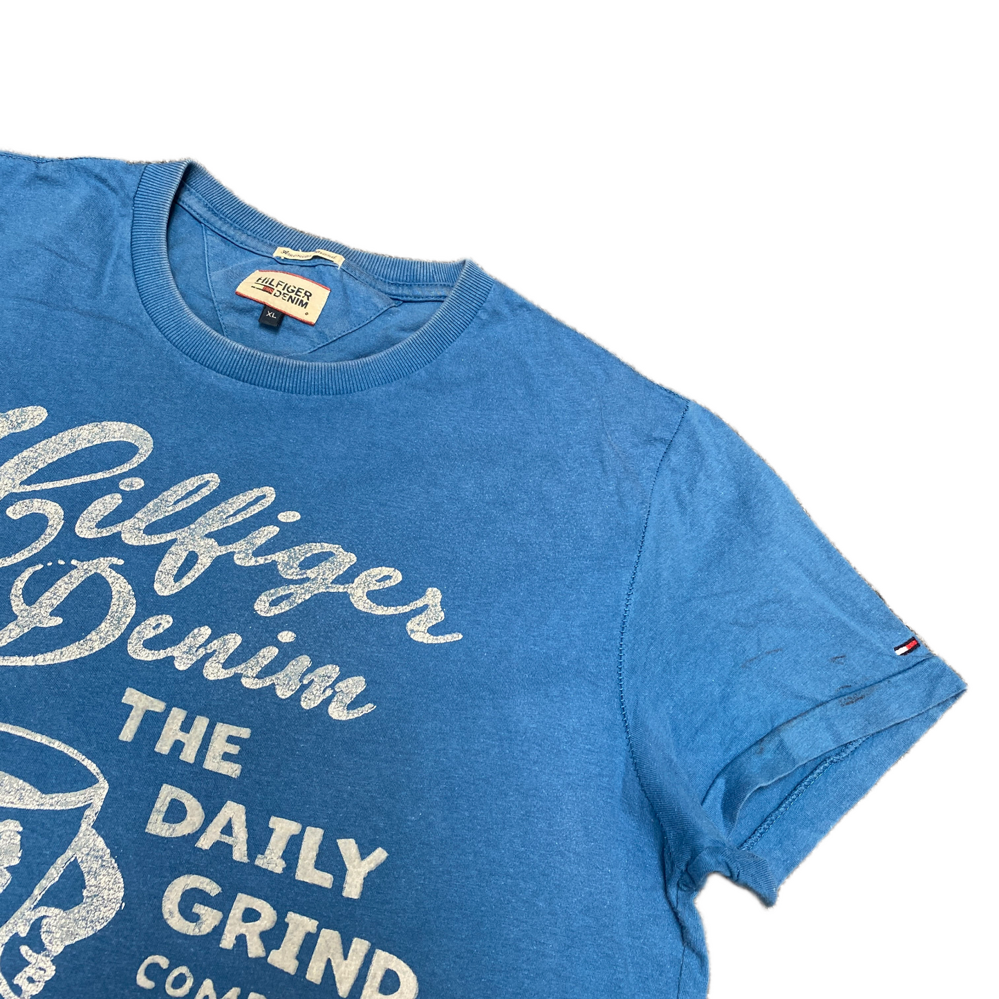 Tommy Hilfiger T-Shirt Womens XL Blue The Daily Grind Coffee Shop Graphic Tee