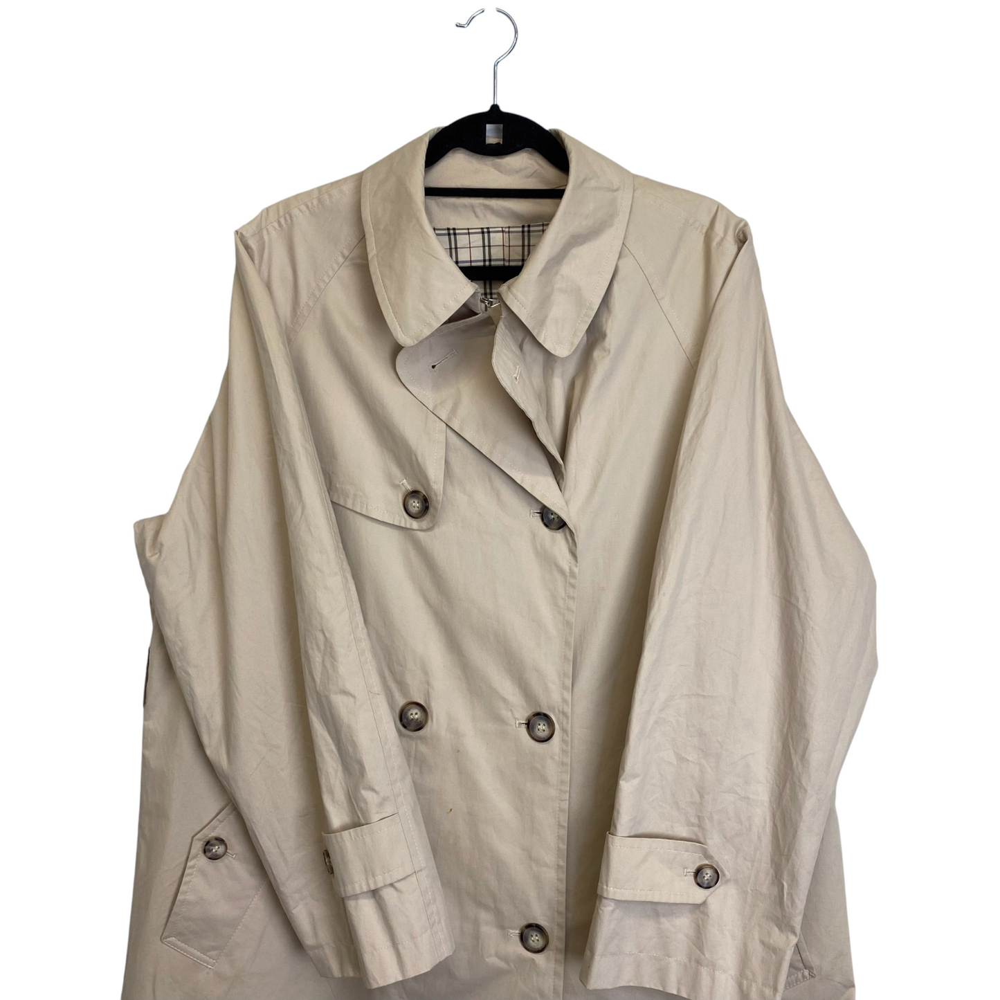 Trench Coat Womens XL Cream Double Breasted Long Sleeve Pockets Vented Outdoor