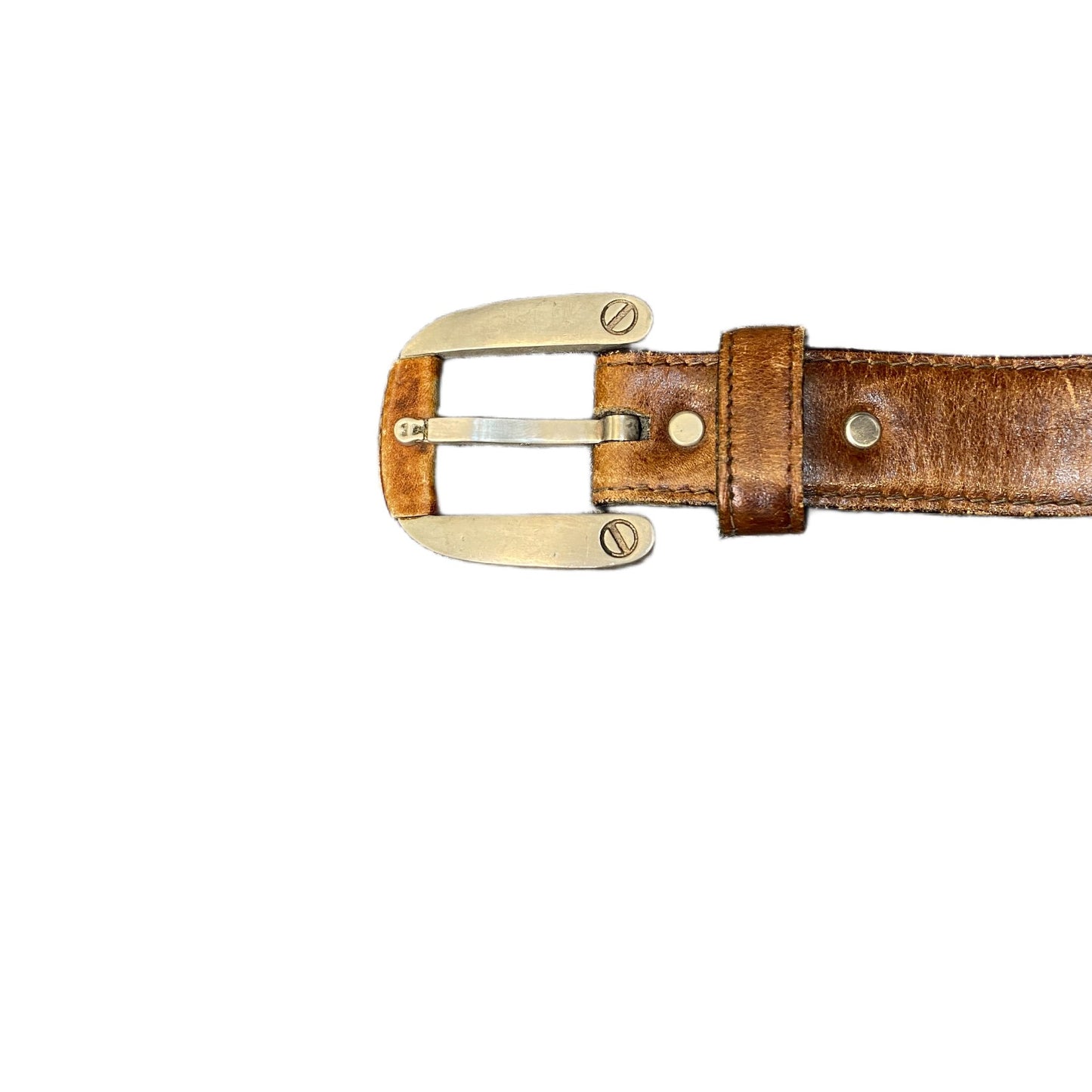 Vintage Waist Belt Mens Brown Leather Adjustable visible Screws Buckle 39 inches