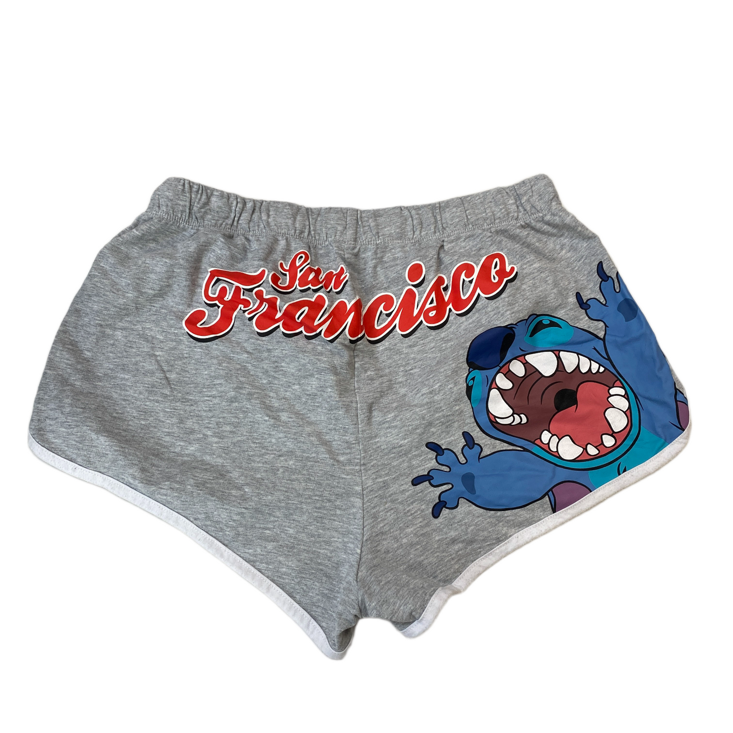Lilo and Stitch Running Sprinter Shorts Womens L 28" Waist Grey Gym Dolphin Hem