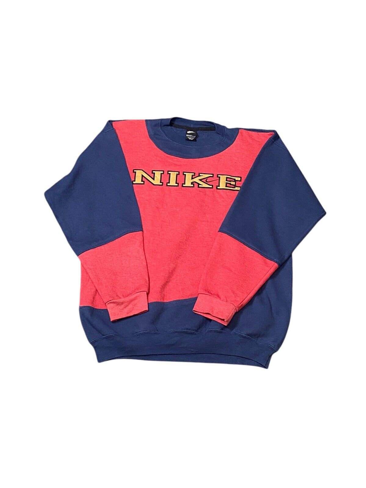 Nike Reworked Sweatshirt Mens Large Blue Red Spellout Logo Crew Neck Vtg Y2K