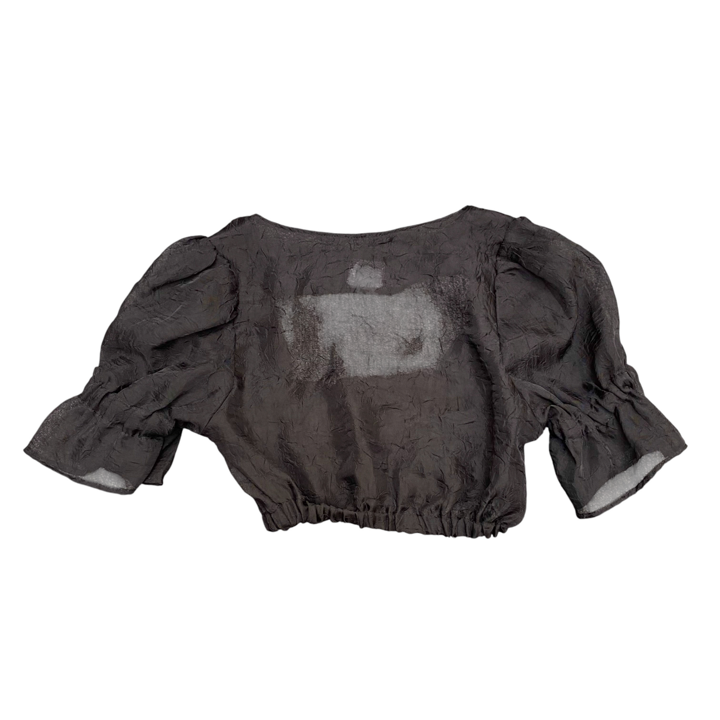 Oskar Cropped Top Womens S Black Pleated Square Neck Short Puff Sleeve Outdoor