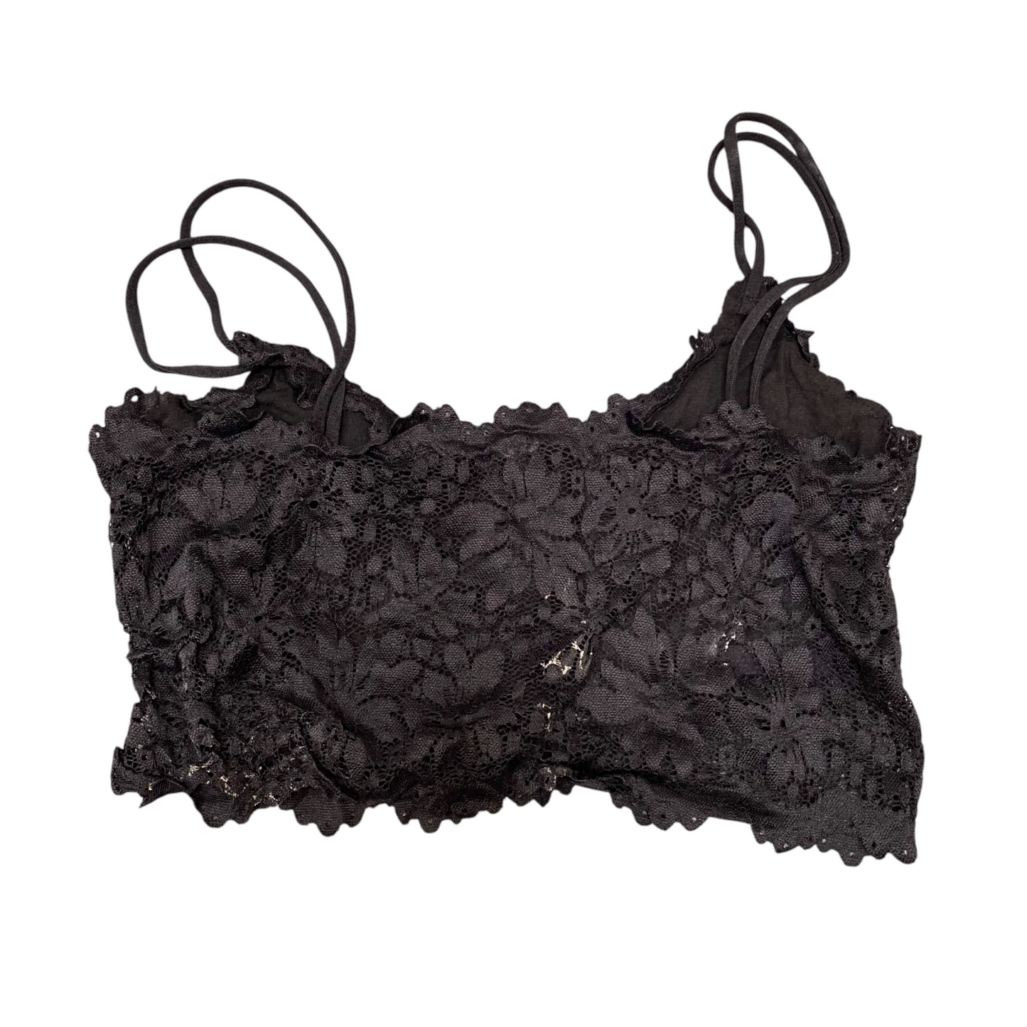 Womens Bralette Bra S Black Lace Floral Comfort Spaghetti Straps Lined Pullover