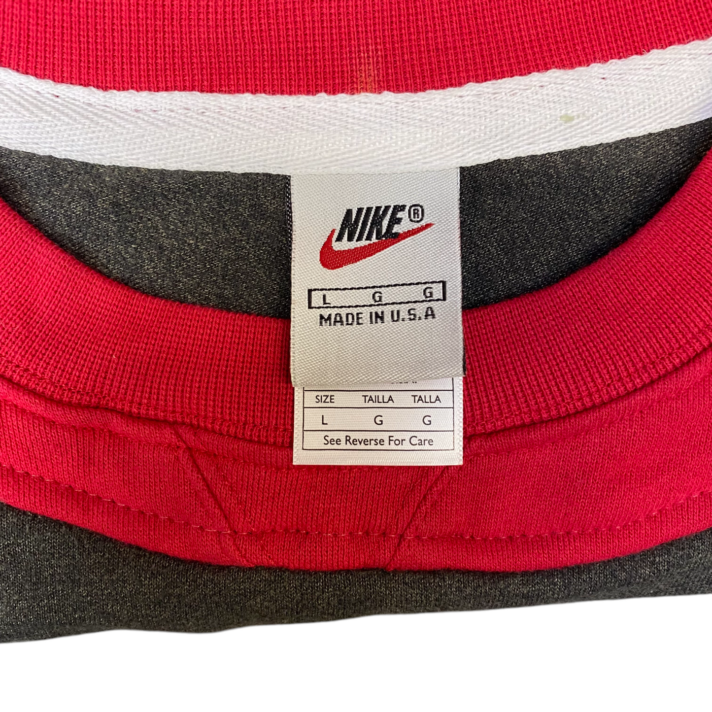 Nike Reworked Sweatshirt Mens Large Red Grey Embroidered Spellout Logo Vtg Y2K