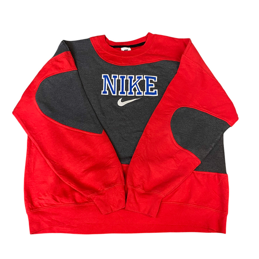 Nike Reworked Sweatshirt Mens XL Red Grey Embroidered Spellout Logo Vintage Y2K