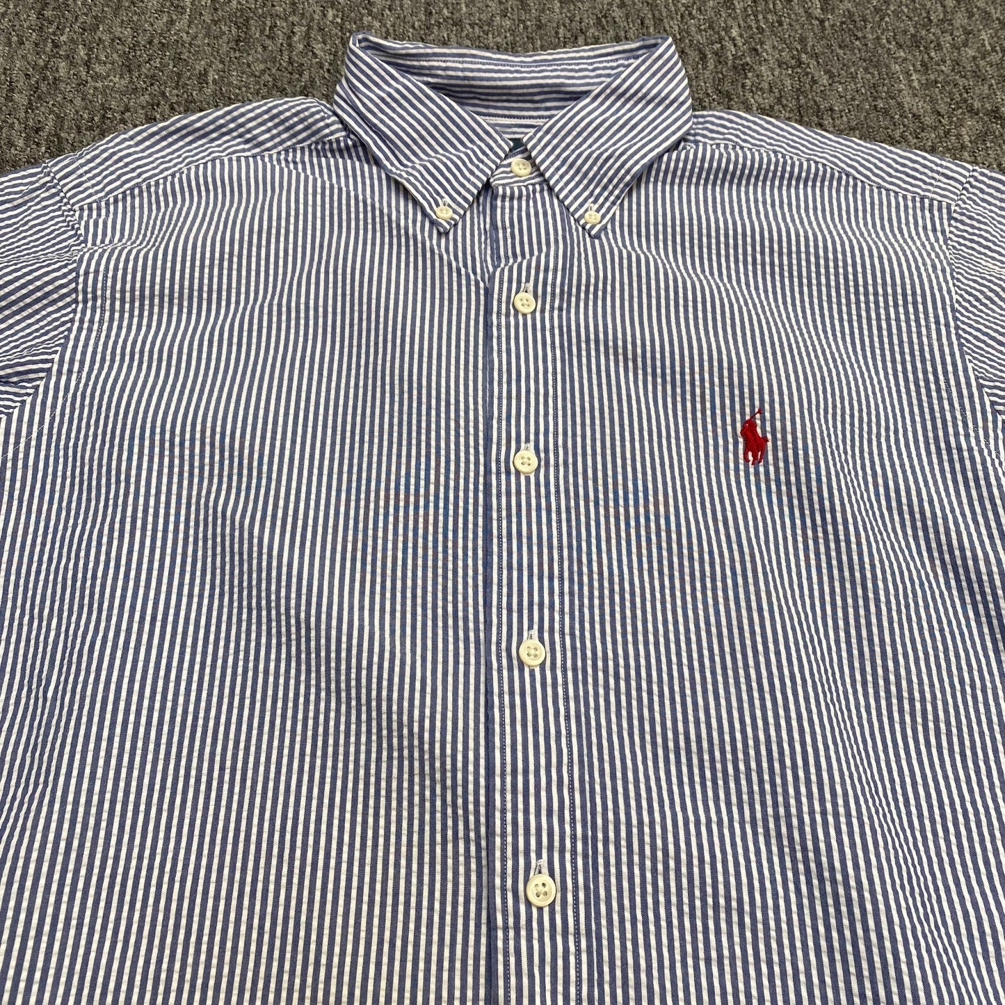 Ralph Lauren Shirt Mens M Blue Striped Classic Fit Red Pony Logo Button Down