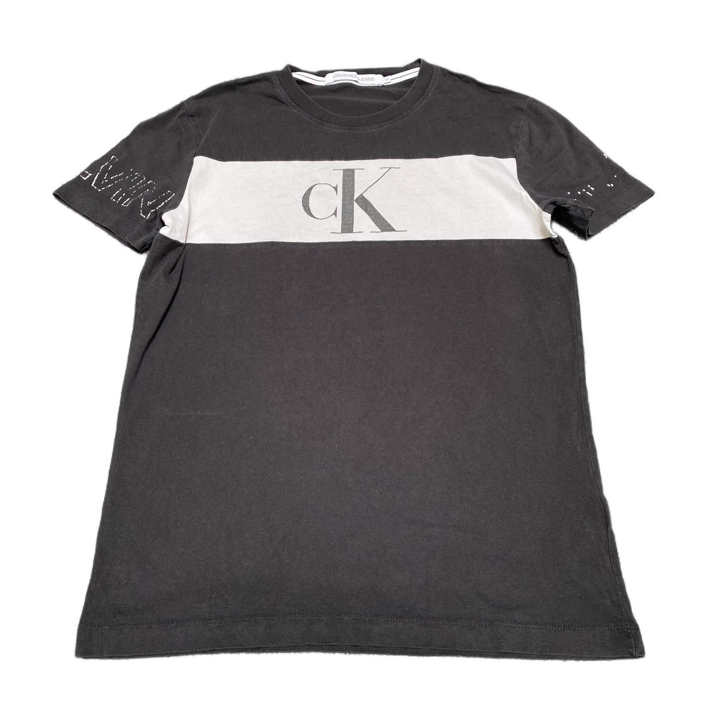 Calvin Klein T-Shirt Mens Small Black White Graphic Logo Crew Neck Pullover Tee