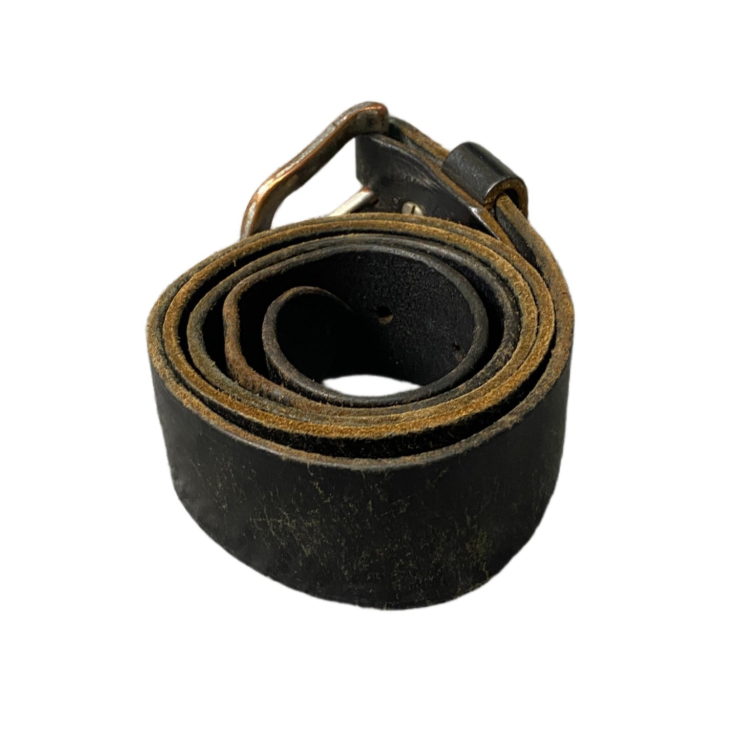 Bison Waist Belt Mens Black Rugged Leather Adjustable Brass Buckle 42.5 Inches