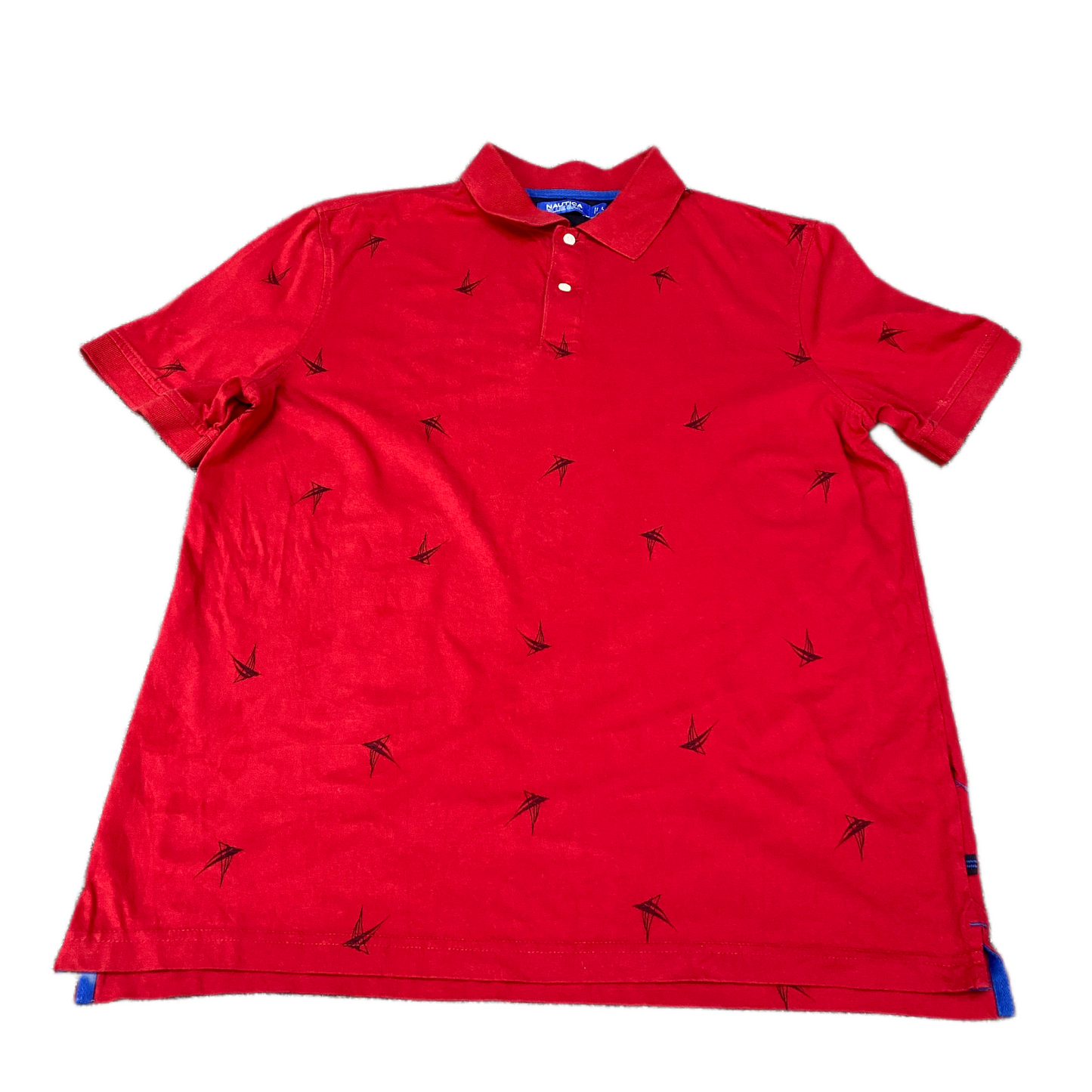 Nautica Polo Shirt Mens Large Red Sail Print Golf Performance Side Slit Popover