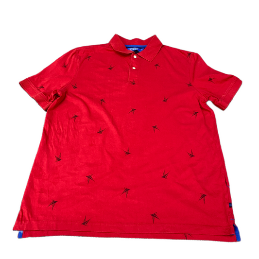 Nautica Polo Shirt Mens Large Red Sail Print Golf Performance Side Slit Popover