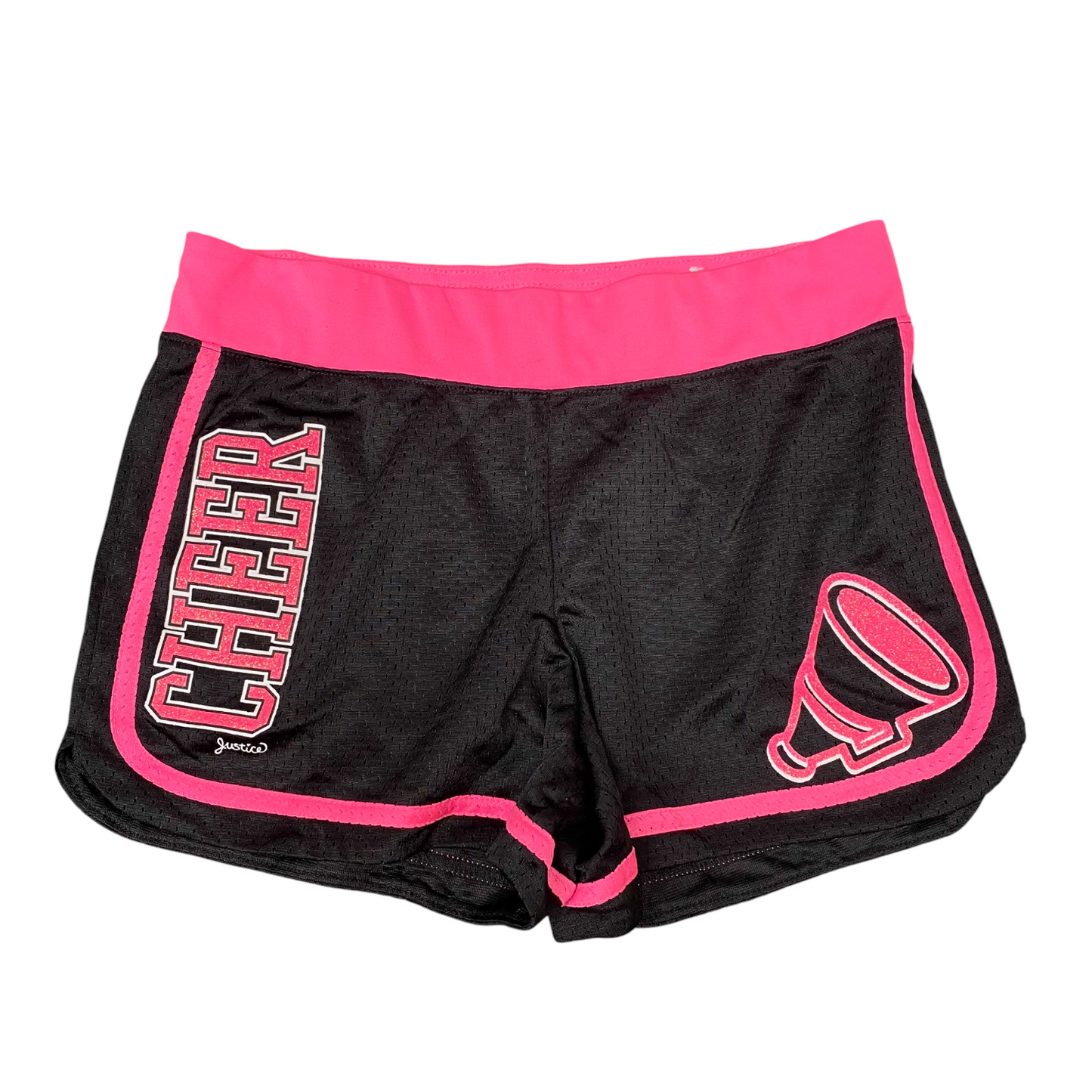 Justice Sprinter Shorts Womens M Black Pink Mesh Cheer Running Elastic Waist