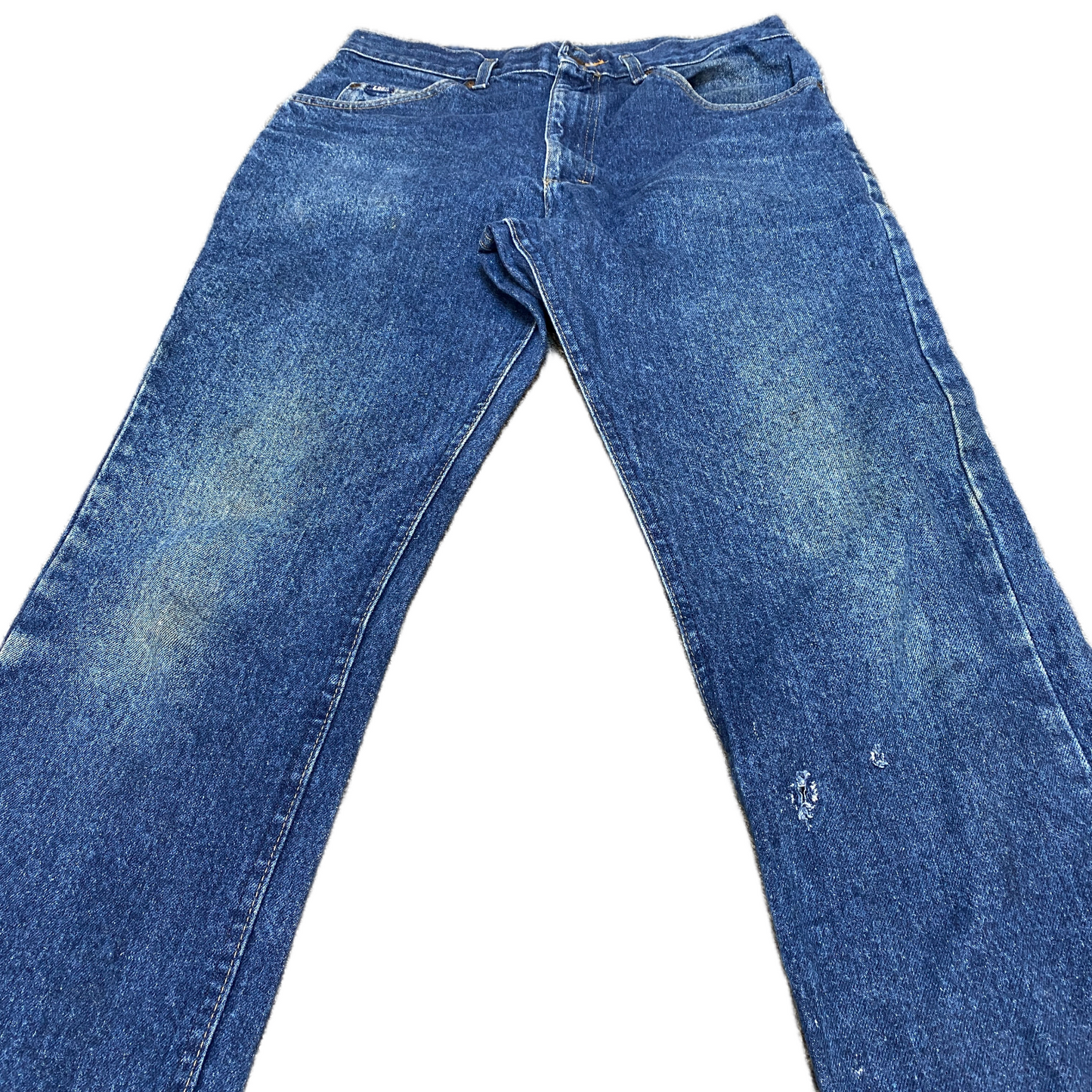 Lee Jeans Fits as Mens 33" Waist Blue Denim Double Stitch Whiskered Straight Leg