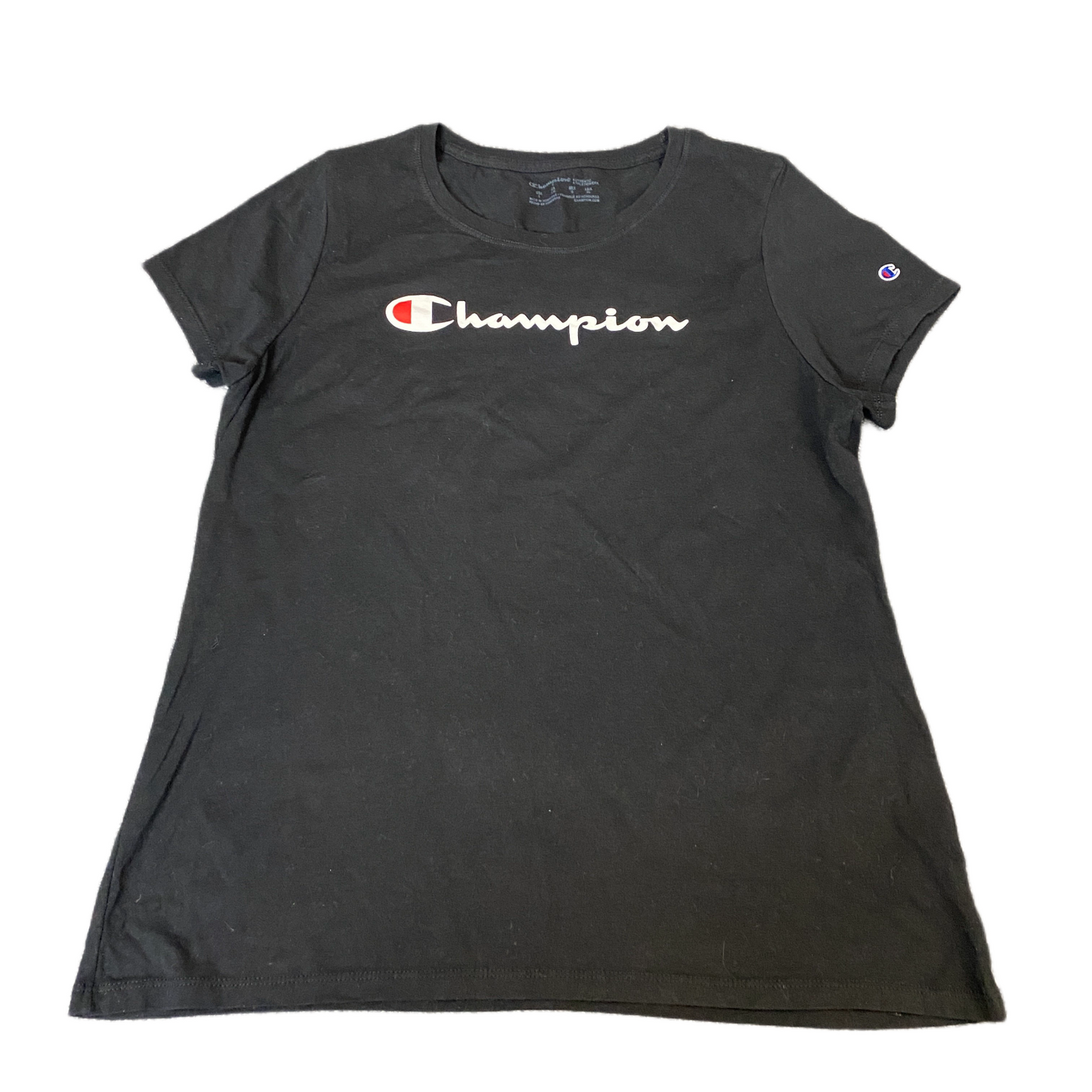 Champion T-Shirt Womens M Black Graphic Logo Short Sleeve Crew Neck Pullover Tee