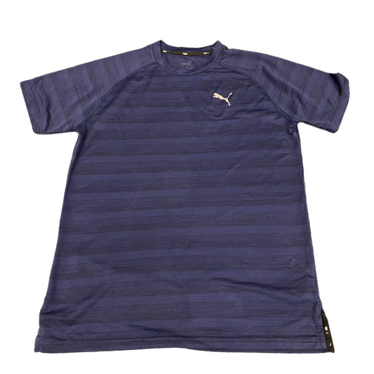 PUMA T-Shirt Mens Medium Purple Stripes Short Sleeve Crew Neck Pullover Tee