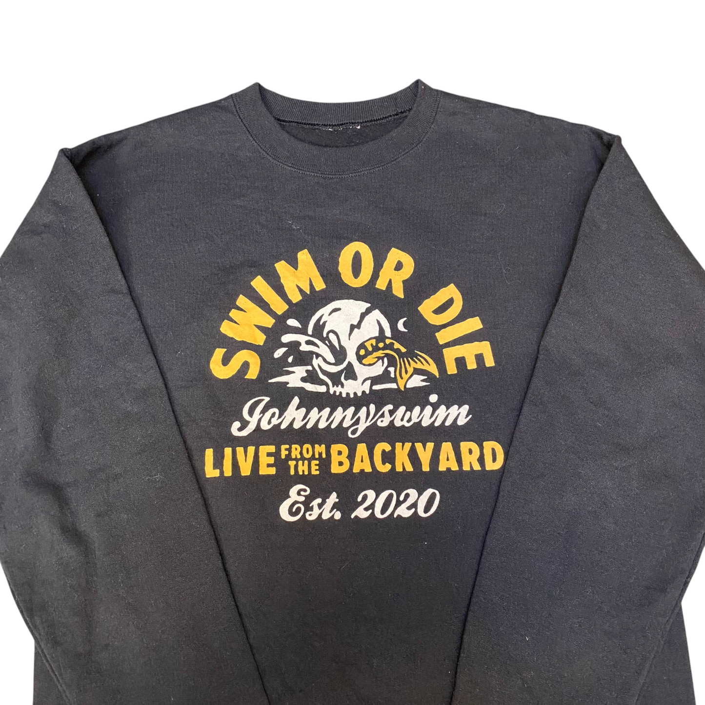 Johnnyswim Sweatshirt Mens Small Black Swim OR Die Skull Graphic Crew Neck