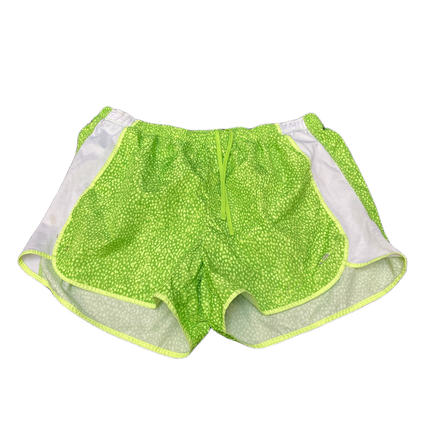 Athletic Shorts Womens Large 31" Waist Green White Mesh Panel Stretch Drawstring
