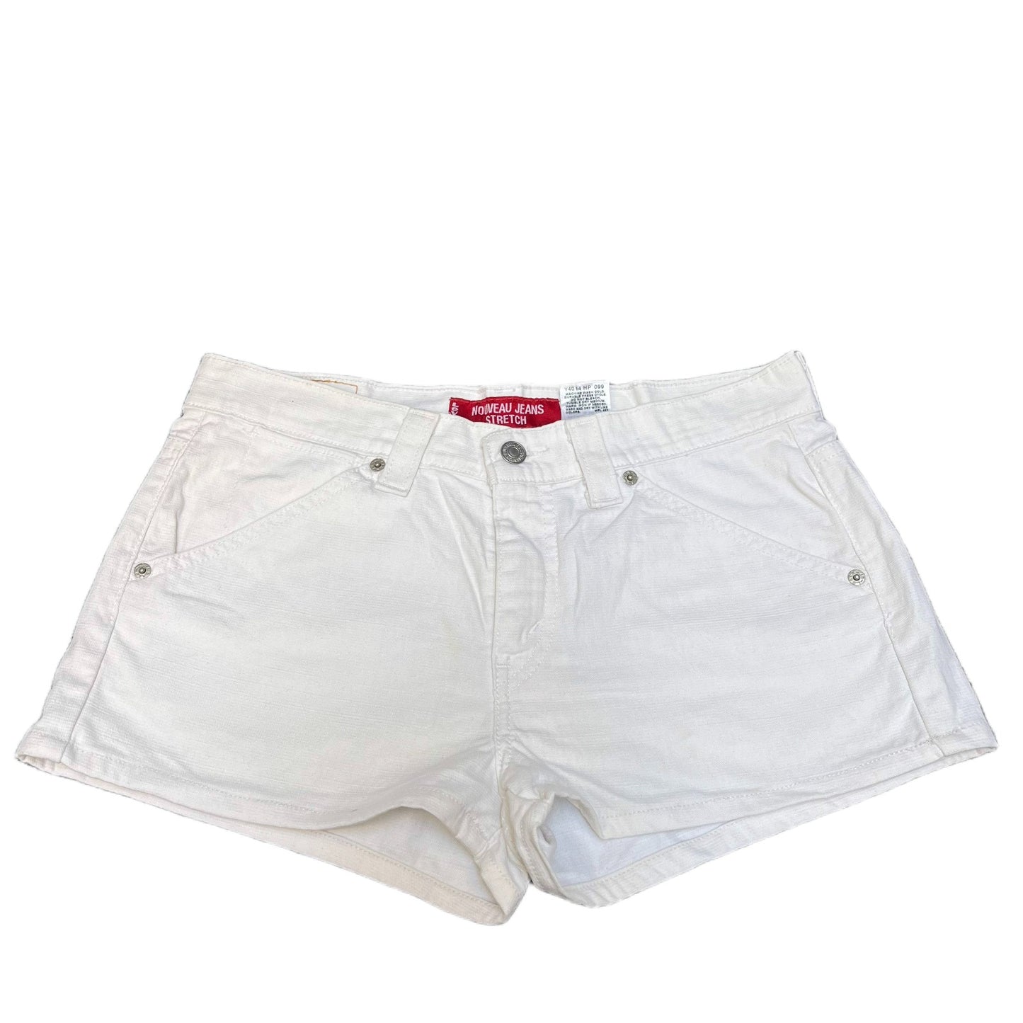 Levi's Nouveau Jean Shorts Fits as Women L 32" Waist White Denim Stretch Red Tab