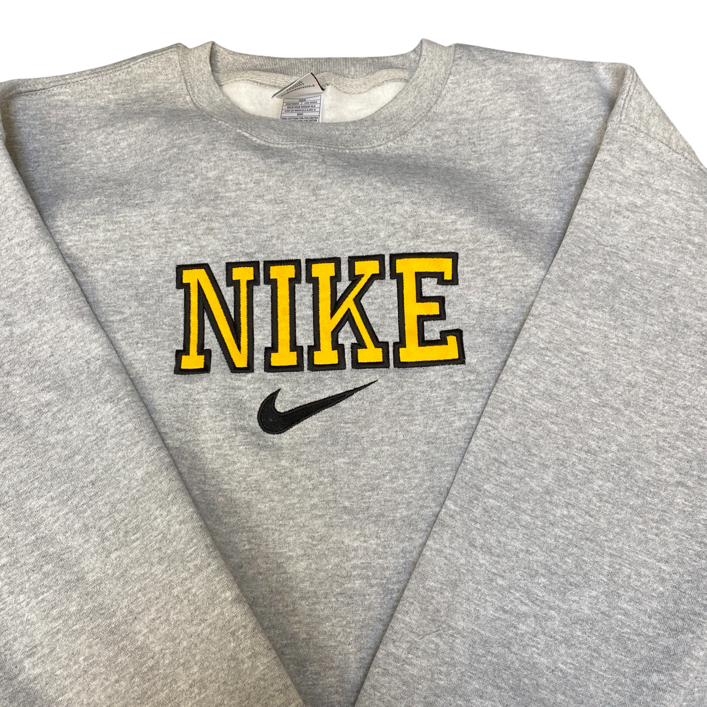 Nike Reworked Sweatshirt Mens Medium Grey Embroidered Spellout Logo Vintage Y2K