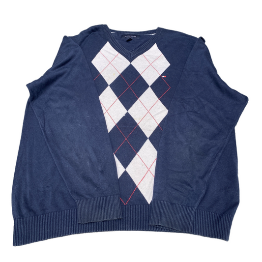 Tommy Hilfiger Jumper Mens Large Blue Argyle Diamond Embroidered V Neck Pullover