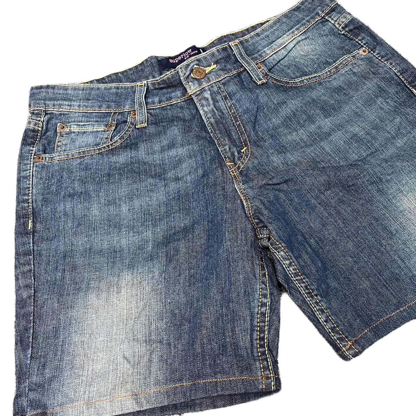 Levi's 518 Superlow Jean Shorts Fits as Womens XL 33" Waist Blue Denim Red Tab