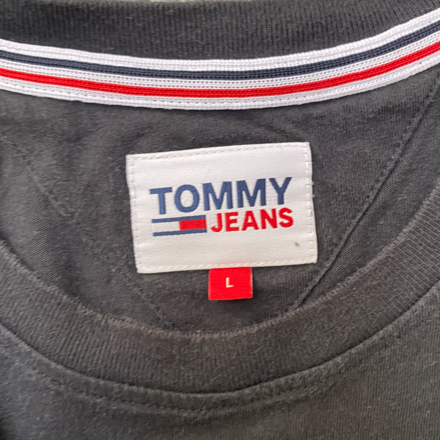 Tommy Jeans T Shirt Mens Large Black Short Sleeve Logo Crew Neck Pullover Tee