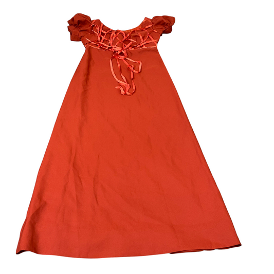 Fashion Trend Long Maxi Dress Womens S Orange Round Neck Short Sleeve Back Zip