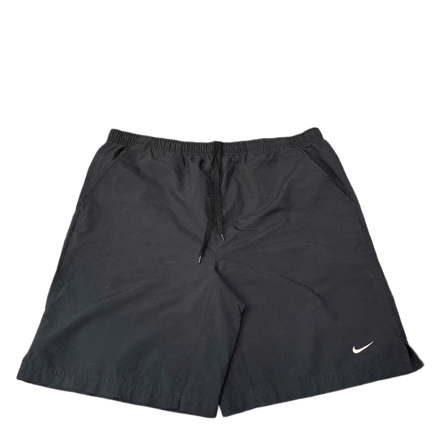 Nike Running Shorts Mens L 35" Waist Black Swoosh Logo Athletic Gym Drawstring