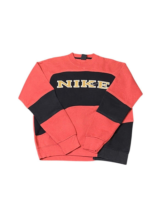 Nike Reworked Sweatshirt Mens Medium Red Black Spellout Logo Crew Neck Vtg Y2K