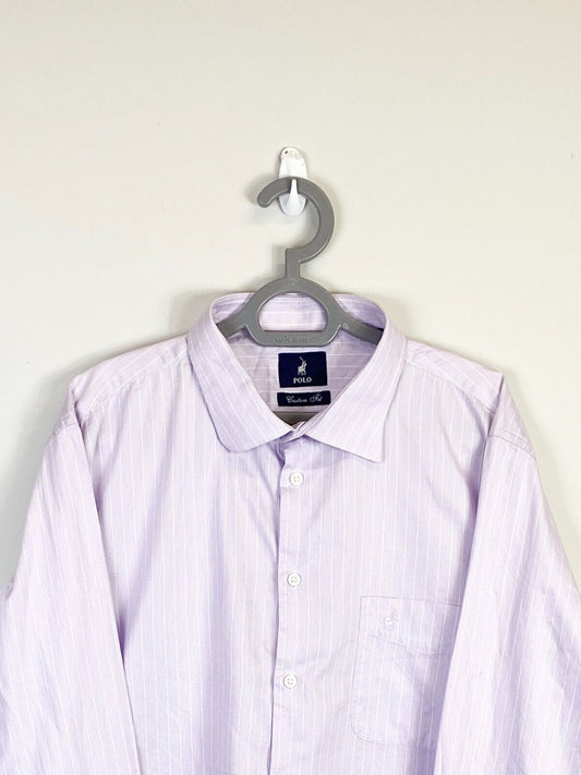 Ralph Lauren Shirt Mens XL Purple Striped Custom Fit Small White Polo Pony Logo