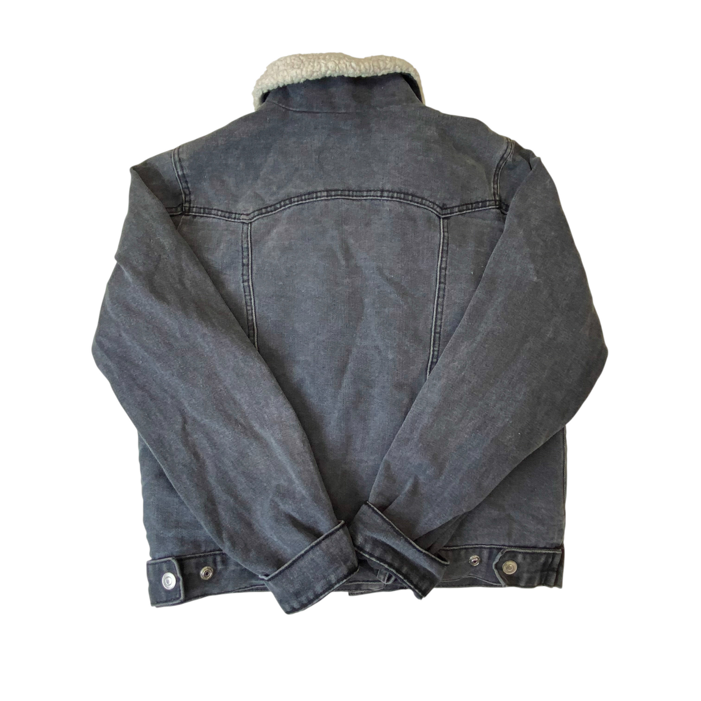 B.H. Jeans Trucker Jacket Womens Medium Grey Sherpa Lined Collared Button Front