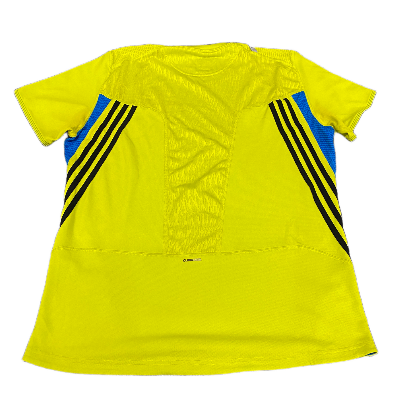 Adidas Climalite Jersey Womens L Yellow Blue Short Sleeve Crew Neck Pullover Tee