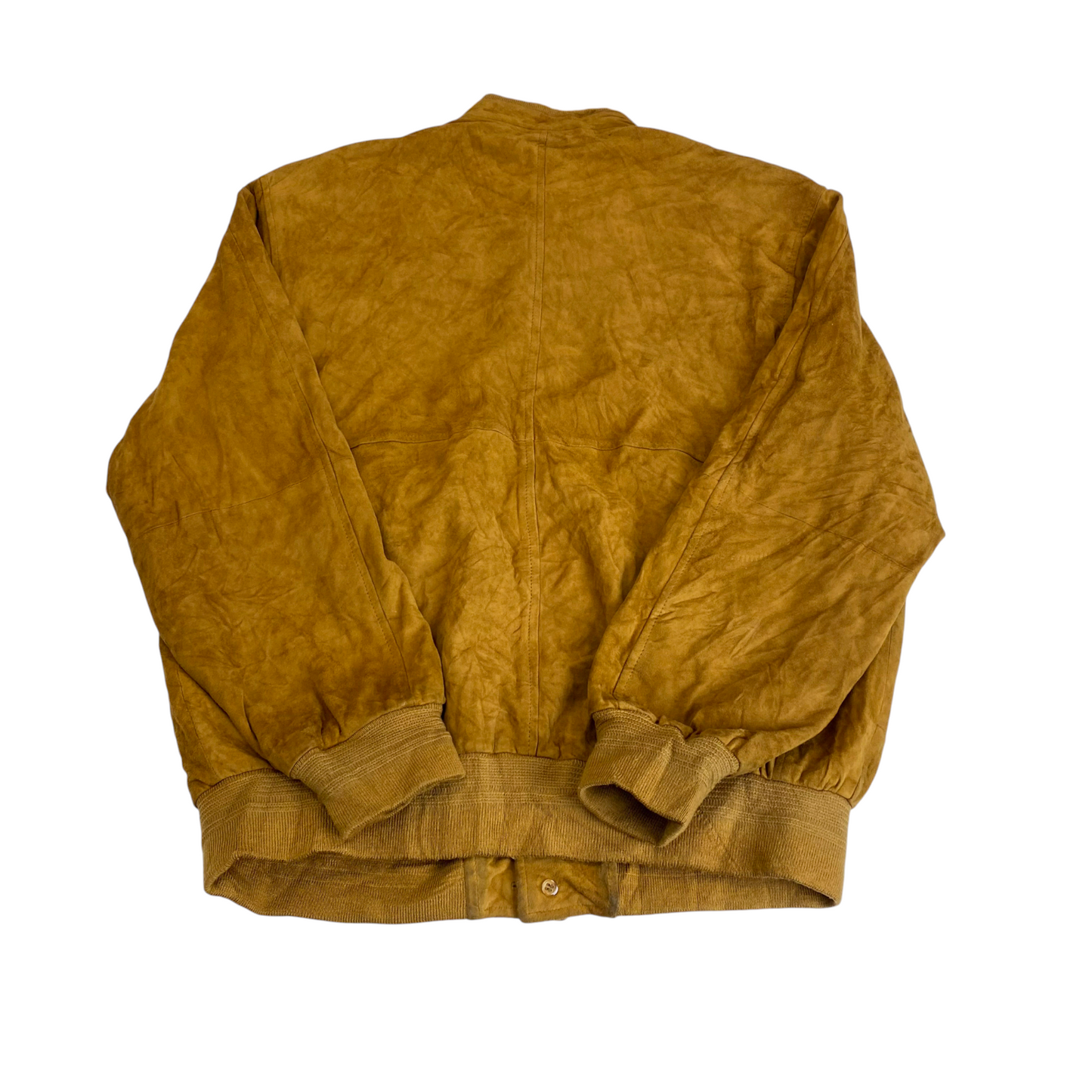 Bomber Jacket Mens L Brown Suede Leather Long Sleeve Button Front Outdoor