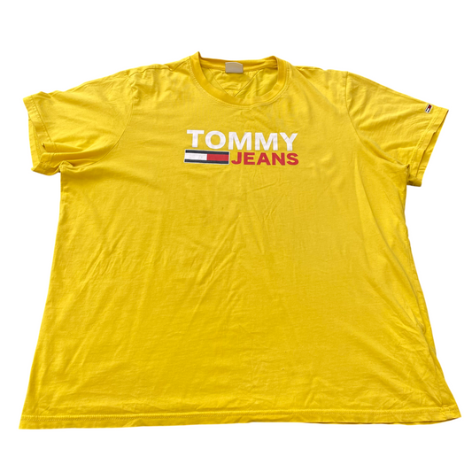 Tommy Jeans T Shirt Womens XXL Yellow Spellout Logo Short Sleeve Crew Neck Tee