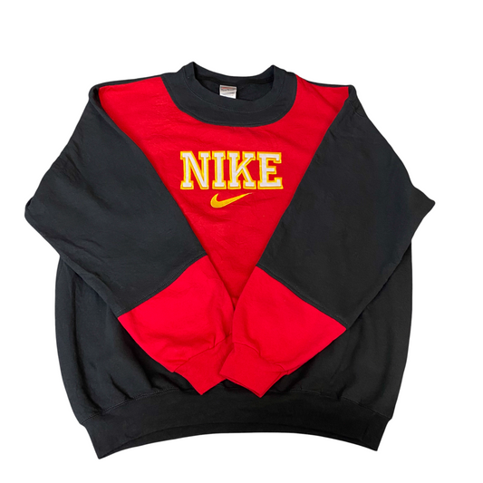 Nike Reworked Sweatshirt Mens XL Black Red Embroidered Spellout Logo Vintage Y2K
