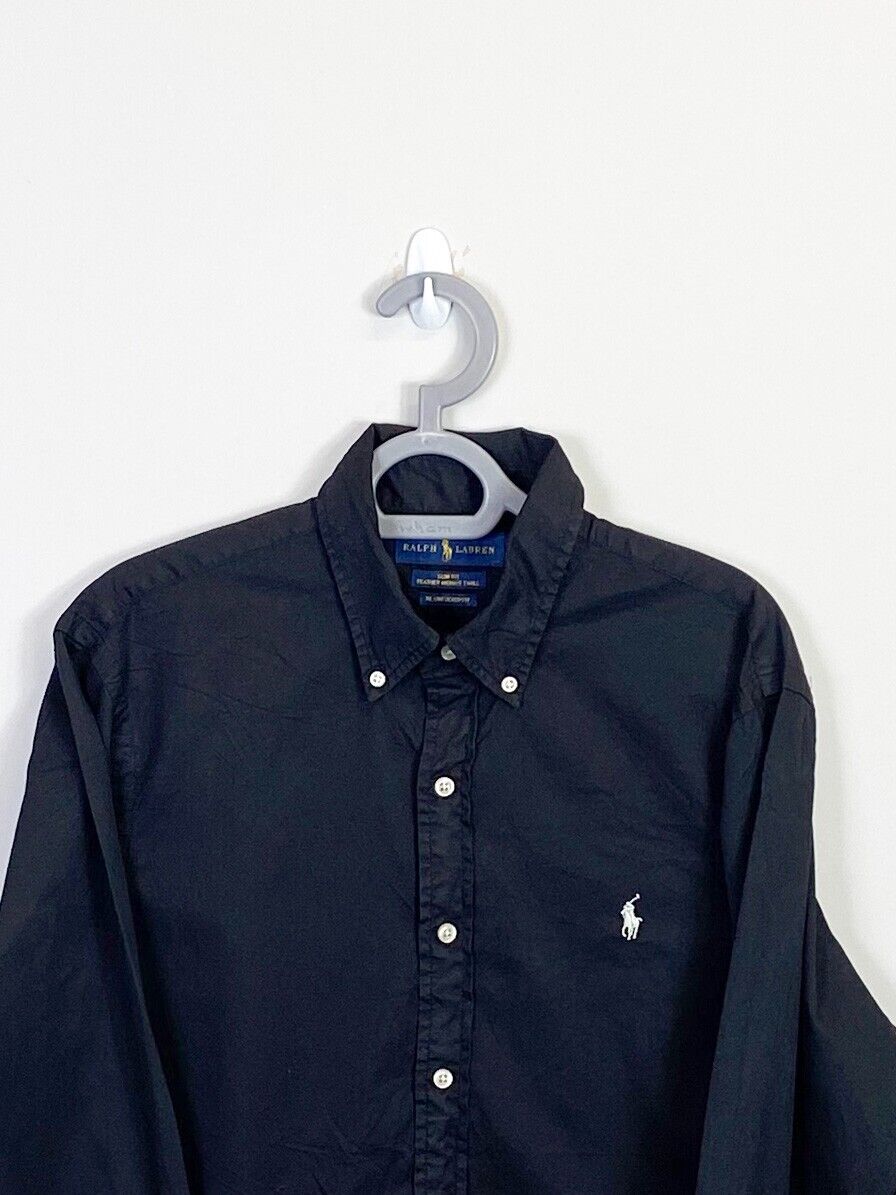 Ralph Lauren Shirt Men Medium Black Untucked Slim Fit Small White Polo Pony Logo