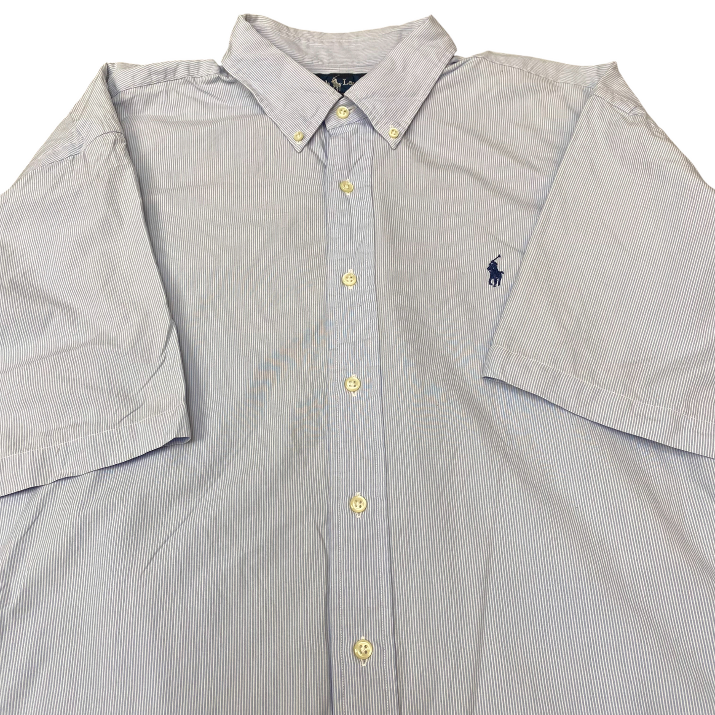 Ralph Lauren Shirt Mens XXL Blue Striped Blake Short Sleeve Pony Button Down