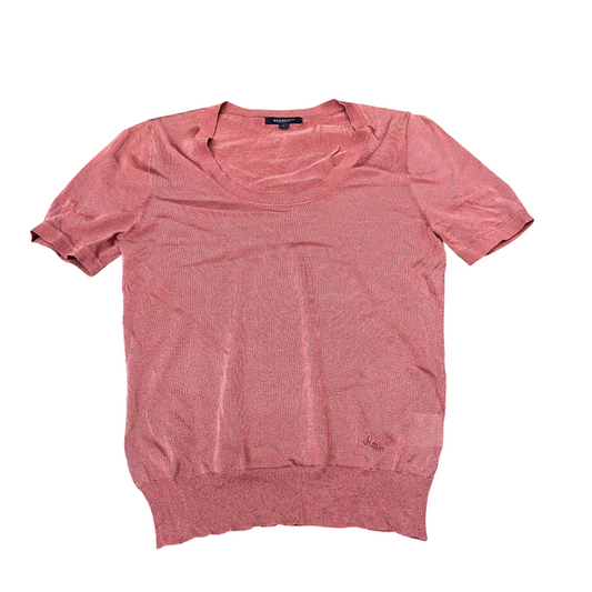 Buberrry T-Shirt Womens S Pink Short Sleeve Round Neck Ribbed Hem Pullover