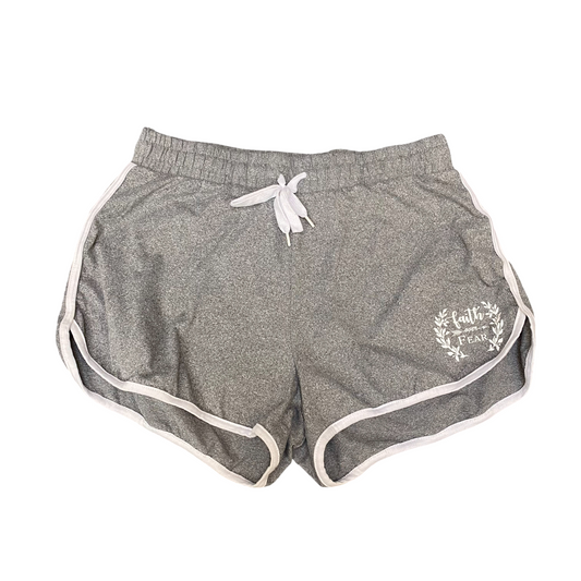 Running Sprinter Shorts Womens Large Grey Athletic Fit Gym Workout Dolphin Hem