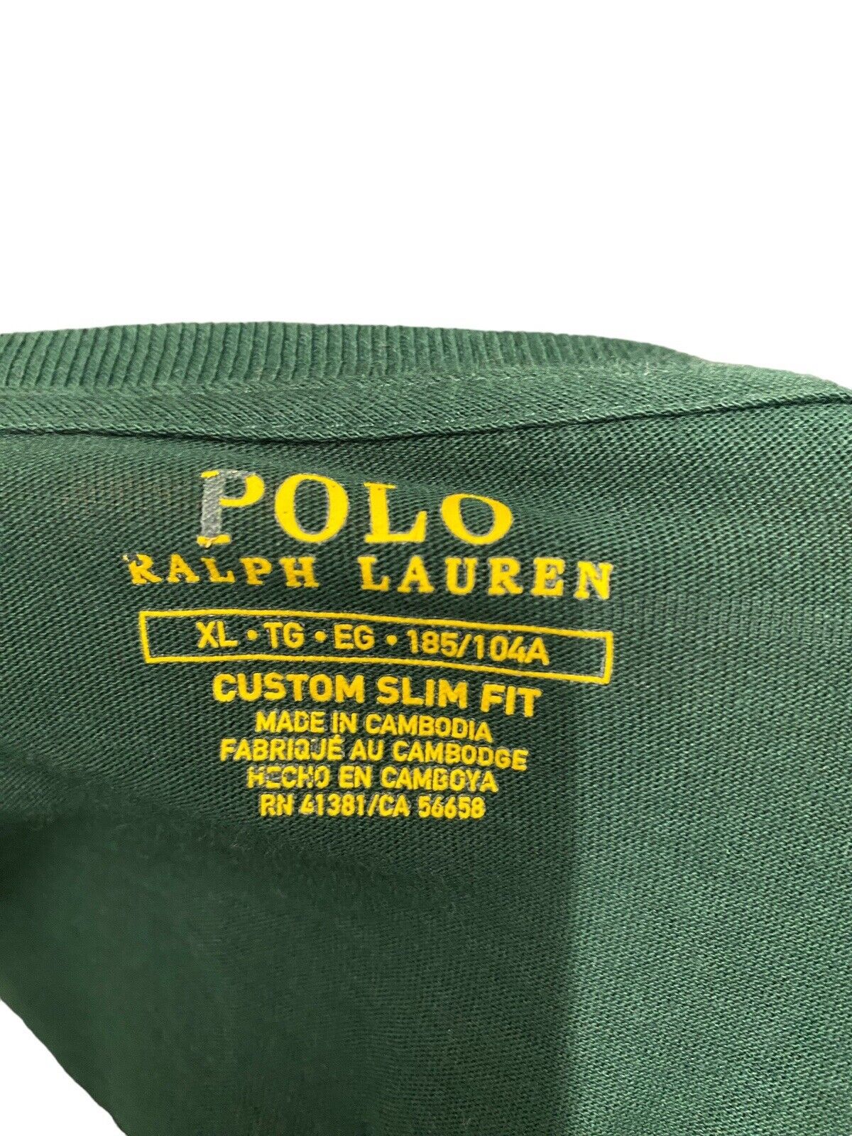 Ralph Lauren T-Shirt Green Mens XL Front Logo Slimfit