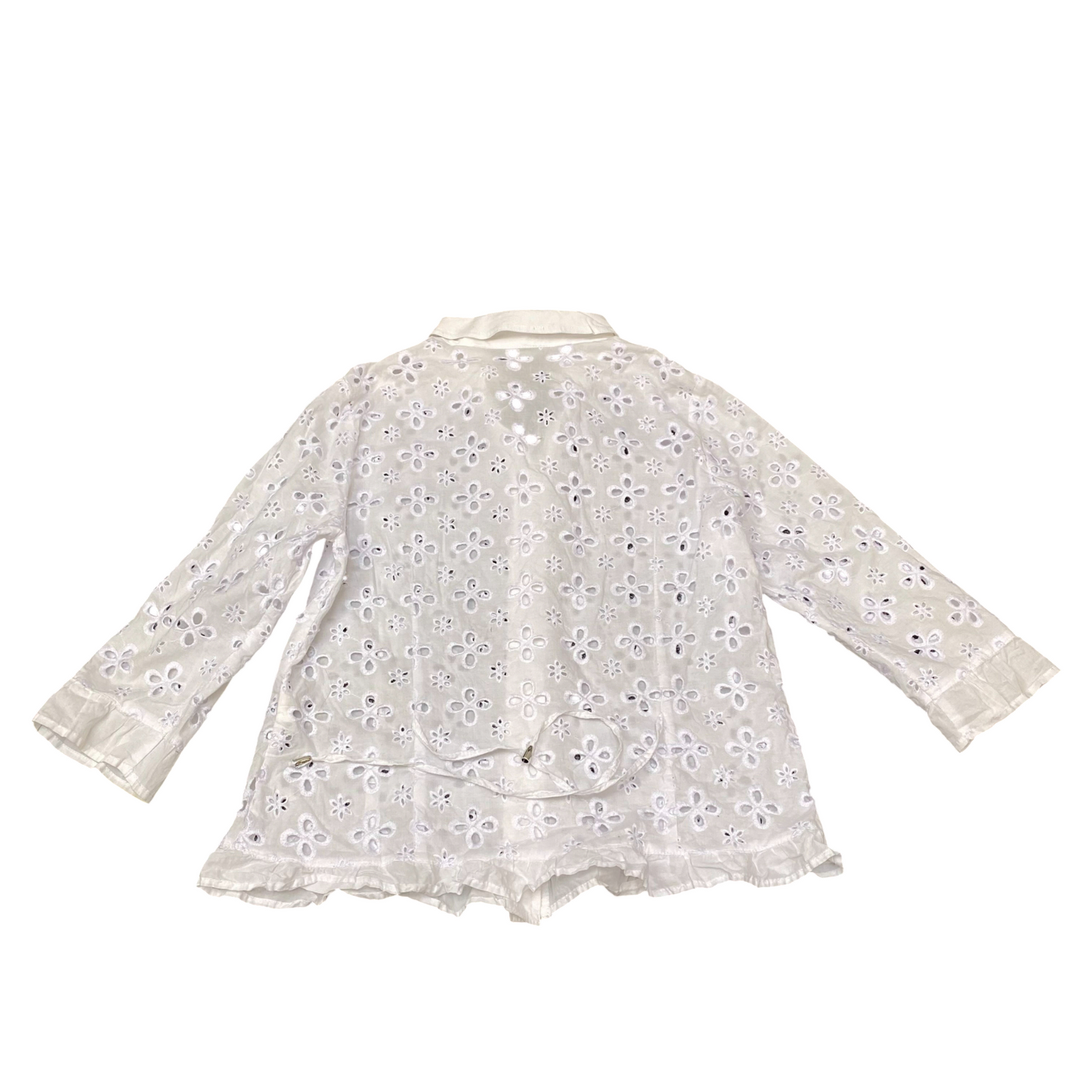 Shirt Top Womens M White Eyelet Floral Long Sleeve Peplum Hem Button Down