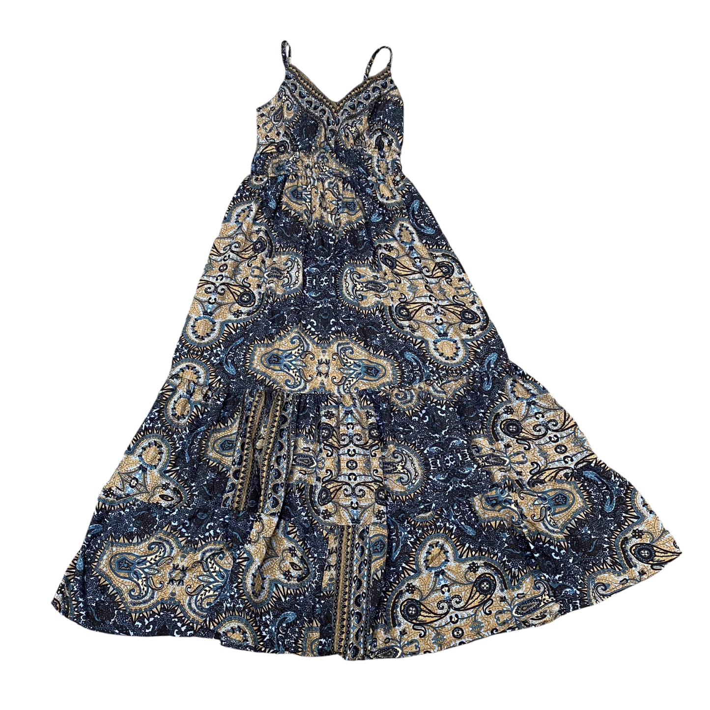 Long Maxi Dress Womens S Blue Paisley Silk Sleeveless V-Neck Speghattii Strap